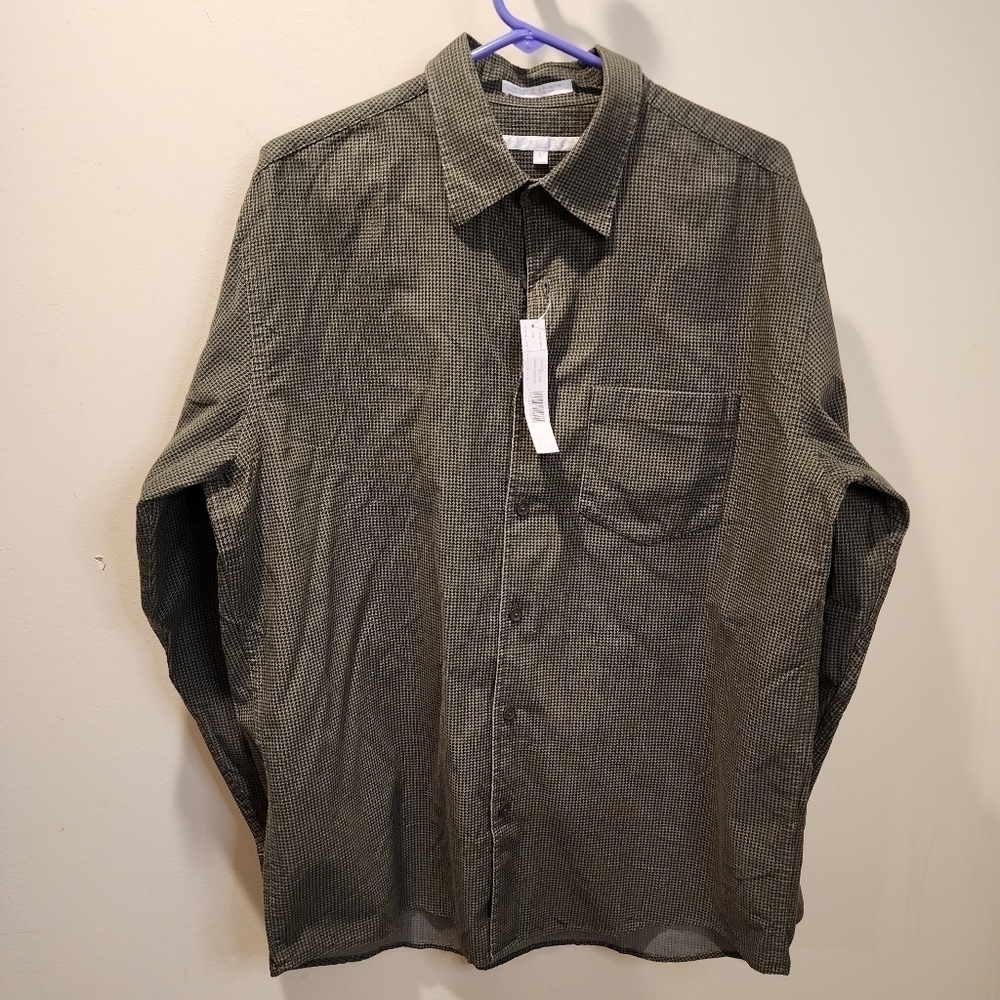 PERRY ELLIS Green men's long Sleeves Houndstooth button Down Shirt size L
